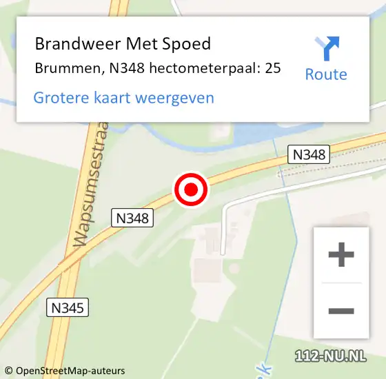Locatie op kaart van de 112 melding: Brandweer Met Spoed Naar Brummen, N348 hectometerpaal: 25 op 17 februari 2022 06:49