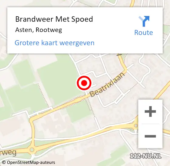 Locatie op kaart van de 112 melding: Brandweer Met Spoed Naar Asten, Rootweg op 17 februari 2022 07:00