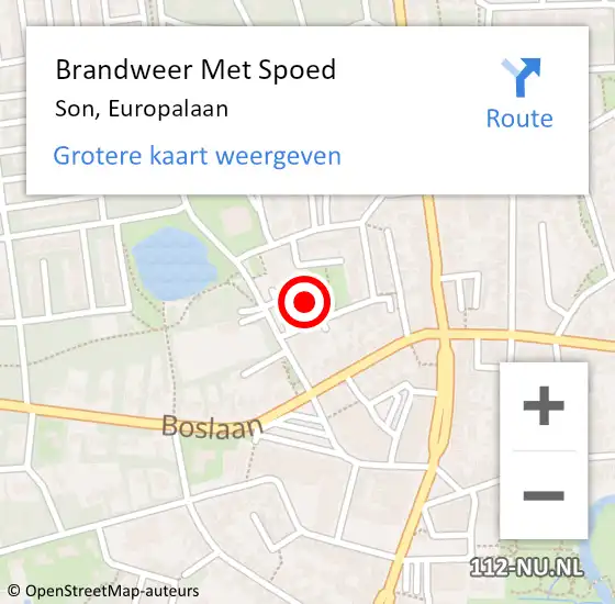 Locatie op kaart van de 112 melding: Brandweer Met Spoed Naar Son, Europalaan op 17 februari 2022 07:12