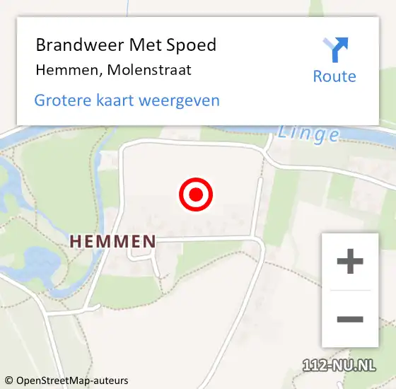 Locatie op kaart van de 112 melding: Brandweer Met Spoed Naar Hemmen, Molenstraat op 17 februari 2022 07:12
