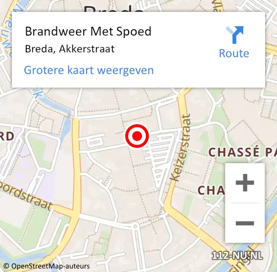 Locatie op kaart van de 112 melding: Brandweer Met Spoed Naar Breda, Akkerstraat op 17 februari 2022 07:16