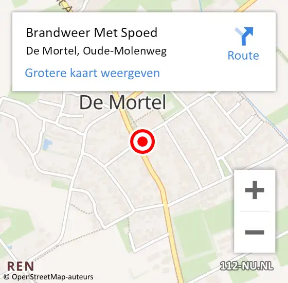 Locatie op kaart van de 112 melding: Brandweer Met Spoed Naar De Mortel, Oude-Molenweg op 17 februari 2022 07:17