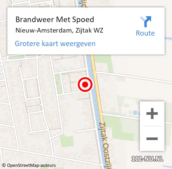 Locatie op kaart van de 112 melding: Brandweer Met Spoed Naar Nieuw-Amsterdam, Zijtak WZ op 17 februari 2022 07:20
