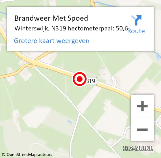 Locatie op kaart van de 112 melding: Brandweer Met Spoed Naar Winterswijk, N319 hectometerpaal: 50,6 op 17 februari 2022 07:21