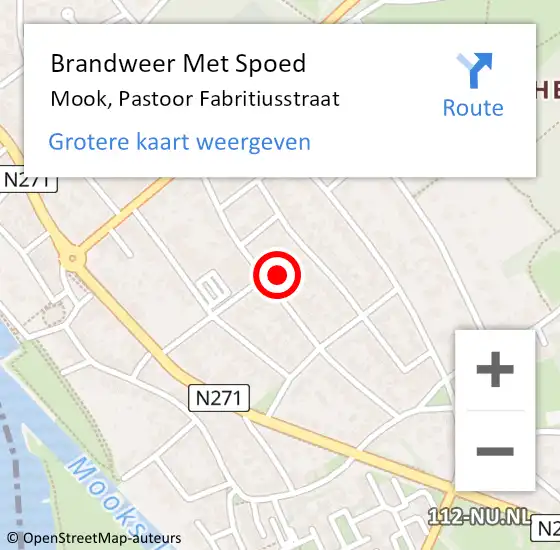 Locatie op kaart van de 112 melding: Brandweer Met Spoed Naar Mook, Pastoor Fabritiusstraat op 17 februari 2022 07:27