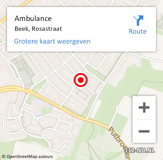 Locatie op kaart van de 112 melding: Ambulance Beek, Rosastraat op 8 juli 2014 14:12