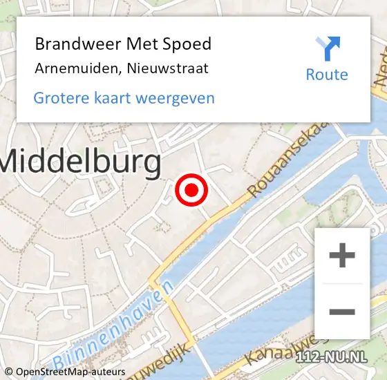 Locatie op kaart van de 112 melding: Brandweer Met Spoed Naar Arnemuiden, Nieuwstraat op 17 februari 2022 07:34