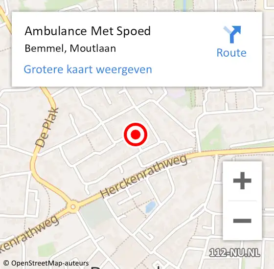 Locatie op kaart van de 112 melding: Ambulance Met Spoed Naar Bemmel, Moutlaan op 17 februari 2022 07:37