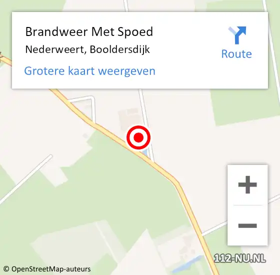 Locatie op kaart van de 112 melding: Brandweer Met Spoed Naar Nederweert, Booldersdijk op 17 februari 2022 07:56