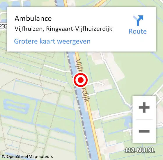 Locatie op kaart van de 112 melding: Ambulance Vijfhuizen, Ringvaart-Vijfhuizerdijk op 17 februari 2022 08:03