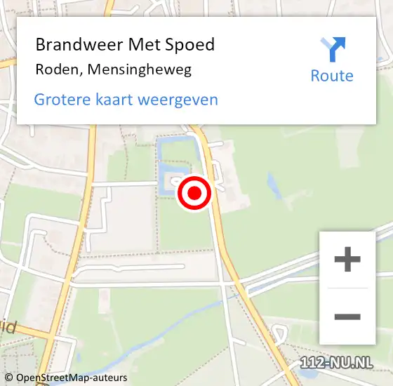 Locatie op kaart van de 112 melding: Brandweer Met Spoed Naar Roden, Mensingheweg op 17 februari 2022 08:23