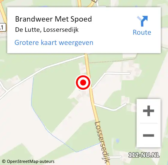 Locatie op kaart van de 112 melding: Brandweer Met Spoed Naar De Lutte, Lossersedijk op 17 februari 2022 08:30