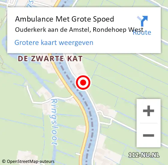 Locatie op kaart van de 112 melding: Ambulance Met Grote Spoed Naar Ouderkerk aan de Amstel, Rondehoep West op 17 februari 2022 08:47