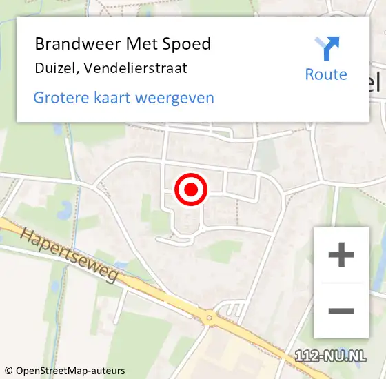 Locatie op kaart van de 112 melding: Brandweer Met Spoed Naar Duizel, Vendelierstraat op 17 februari 2022 08:55