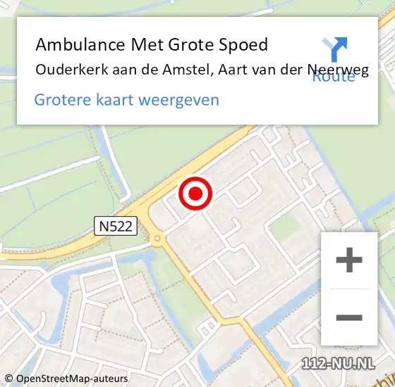 Locatie op kaart van de 112 melding: Ambulance Met Grote Spoed Naar Ouderkerk aan de Amstel, Aart van der Neerweg op 17 februari 2022 08:55