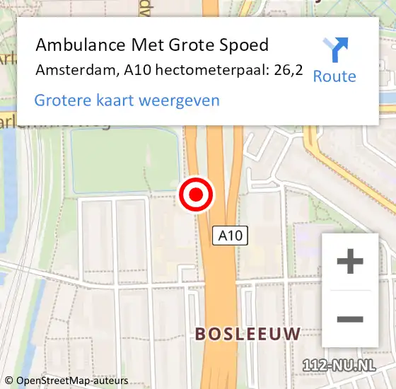 Locatie op kaart van de 112 melding: Ambulance Met Grote Spoed Naar Amsterdam, A10 hectometerpaal: 26,2 op 17 februari 2022 09:03