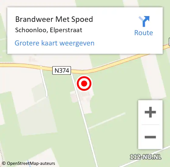 Locatie op kaart van de 112 melding: Brandweer Met Spoed Naar Schoonloo, Elperstraat op 17 februari 2022 09:07