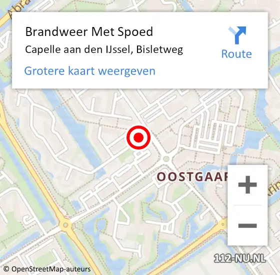 Locatie op kaart van de 112 melding: Brandweer Met Spoed Naar Capelle aan den IJssel, Bisletweg op 17 februari 2022 09:10