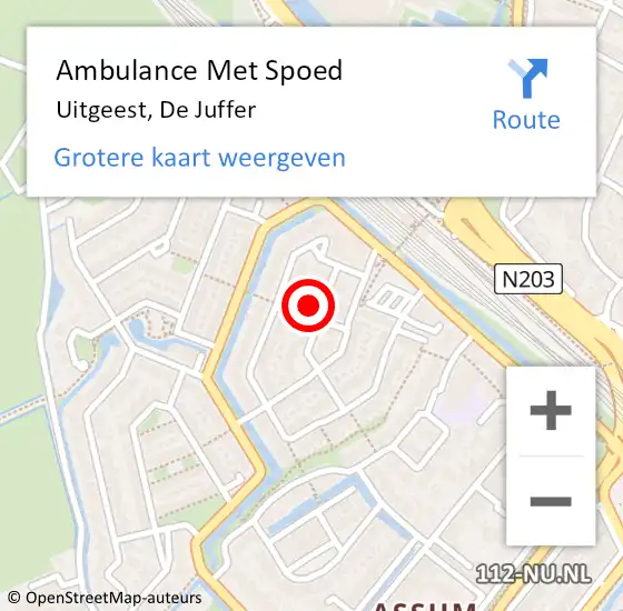 Locatie op kaart van de 112 melding: Ambulance Met Spoed Naar Uitgeest, De Juffer op 17 februari 2022 09:16