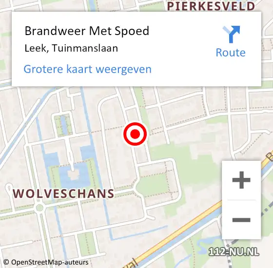 Locatie op kaart van de 112 melding: Brandweer Met Spoed Naar Leek, Tuinmanslaan op 17 februari 2022 09:26