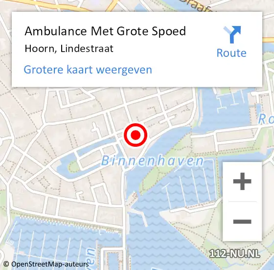 Locatie op kaart van de 112 melding: Ambulance Met Grote Spoed Naar Hoorn, Lindestraat op 17 februari 2022 09:31