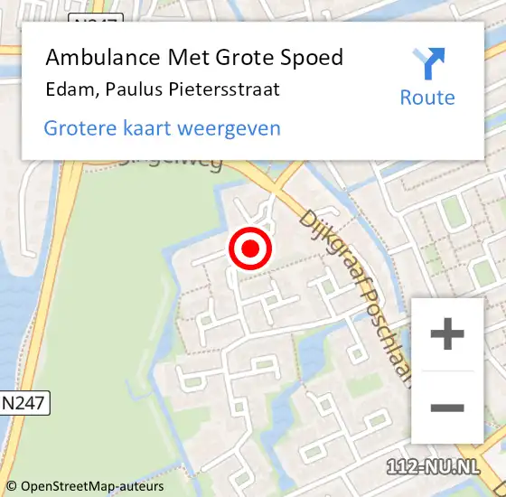 Locatie op kaart van de 112 melding: Ambulance Met Grote Spoed Naar Edam, Paulus Pietersstraat op 17 februari 2022 09:34