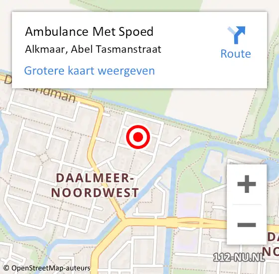 Locatie op kaart van de 112 melding: Ambulance Met Spoed Naar Alkmaar, Abel Tasmanstraat op 17 februari 2022 09:37