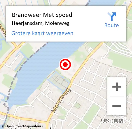 Locatie op kaart van de 112 melding: Brandweer Met Spoed Naar Heerjansdam, Molenweg op 17 februari 2022 09:45