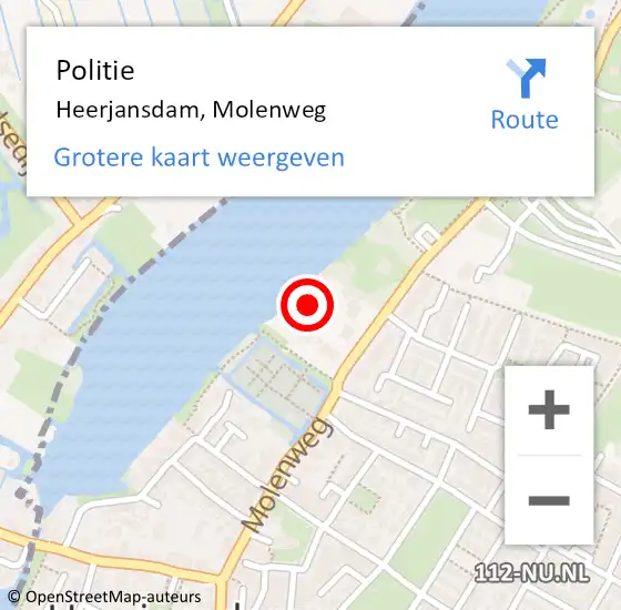 Locatie op kaart van de 112 melding: Politie Heerjansdam, Molenweg op 17 februari 2022 10:00