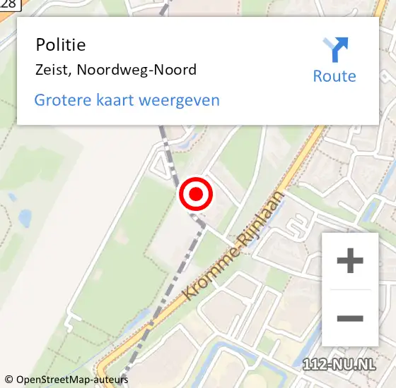 Locatie op kaart van de 112 melding: Politie Zeist, Noordweg-Noord op 17 februari 2022 10:16