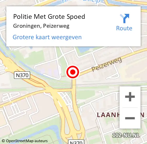 Locatie op kaart van de 112 melding: Politie Met Grote Spoed Naar Groningen, Peizerweg op 17 februari 2022 10:19