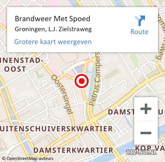 Locatie op kaart van de 112 melding: Brandweer Met Spoed Naar Groningen, L.J. Zielstraweg op 17 februari 2022 10:35