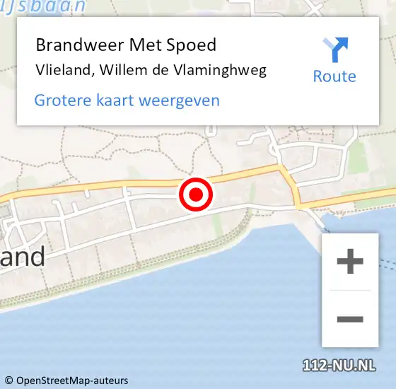 Locatie op kaart van de 112 melding: Brandweer Met Spoed Naar Vlieland, Willem de Vlaminghweg op 17 februari 2022 10:46