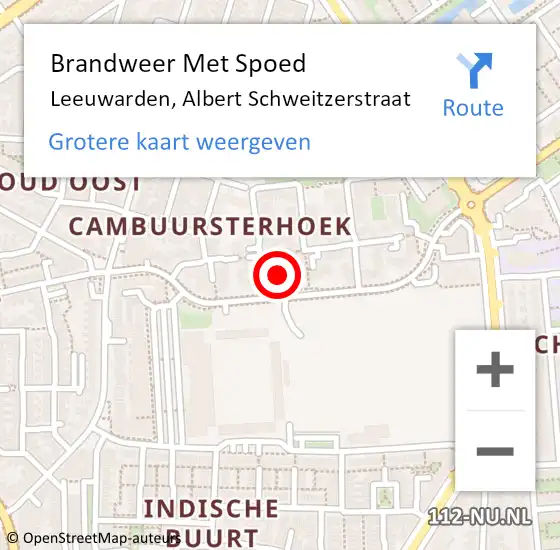 Locatie op kaart van de 112 melding: Brandweer Met Spoed Naar Leeuwarden, Albert Schweitzerstraat op 17 februari 2022 10:47