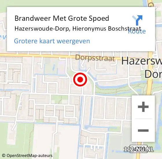 Locatie op kaart van de 112 melding: Brandweer Met Grote Spoed Naar Hazerswoude-Dorp, Hieronymus Boschstraat op 17 februari 2022 10:51