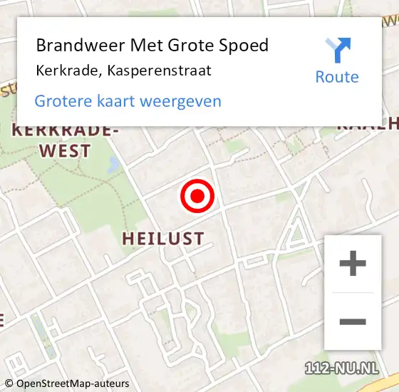 Locatie op kaart van de 112 melding: Brandweer Met Grote Spoed Naar Kerkrade, Kasperenstraat op 17 februari 2022 10:52