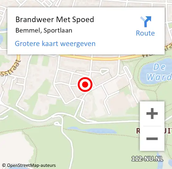 Locatie op kaart van de 112 melding: Brandweer Met Spoed Naar Bemmel, Sportlaan op 17 februari 2022 10:53