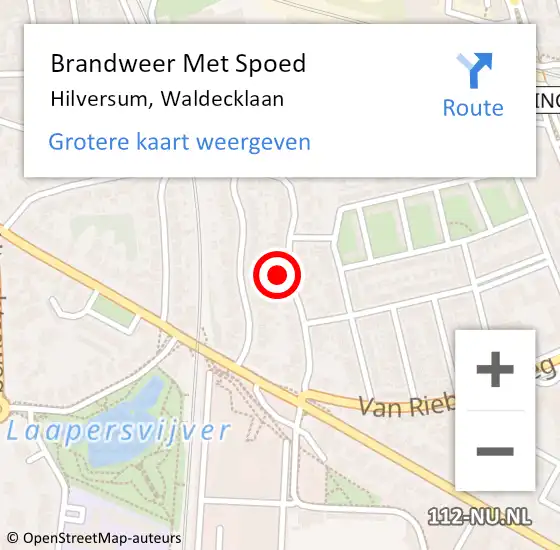 Locatie op kaart van de 112 melding: Brandweer Met Spoed Naar Hilversum, Waldecklaan op 17 februari 2022 11:07