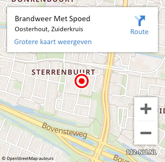 Locatie op kaart van de 112 melding: Brandweer Met Spoed Naar Oosterhout, Zuiderkruis op 17 februari 2022 11:15