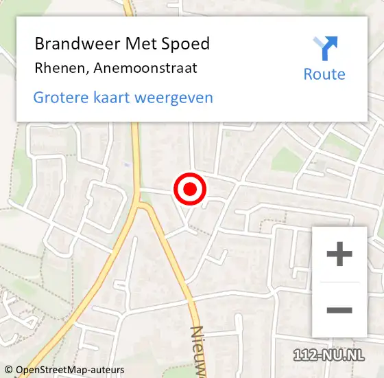 Locatie op kaart van de 112 melding: Brandweer Met Spoed Naar Rhenen, Anemoonstraat op 17 februari 2022 11:21