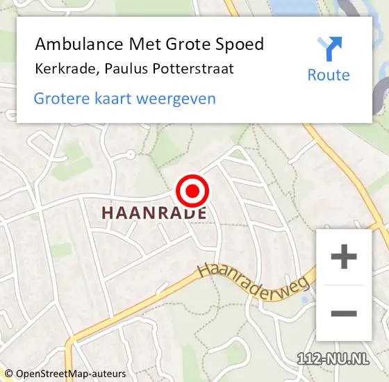 Locatie op kaart van de 112 melding: Ambulance Met Grote Spoed Naar Kerkrade, Paulus Potterstraat op 8 juli 2014 14:39