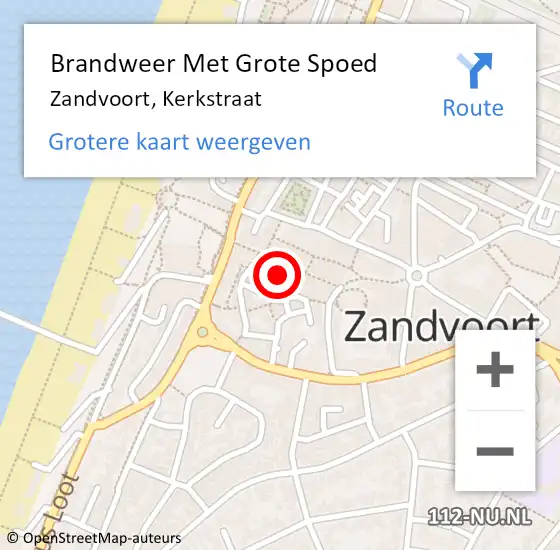 Locatie op kaart van de 112 melding: Brandweer Met Grote Spoed Naar Zandvoort, Kerkstraat op 17 februari 2022 11:26