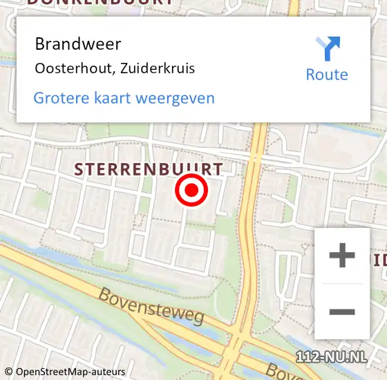 Locatie op kaart van de 112 melding: Brandweer Oosterhout, Zuiderkruis op 17 februari 2022 11:32