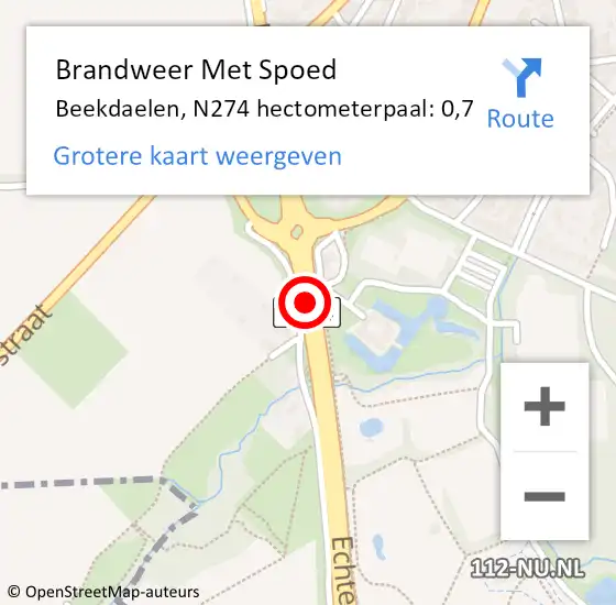 Locatie op kaart van de 112 melding: Brandweer Met Spoed Naar Beekdaelen, N274 hectometerpaal: 0,7 op 17 februari 2022 11:35