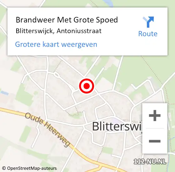 Locatie op kaart van de 112 melding: Brandweer Met Grote Spoed Naar Blitterswijck, Antoniusstraat op 17 februari 2022 11:46