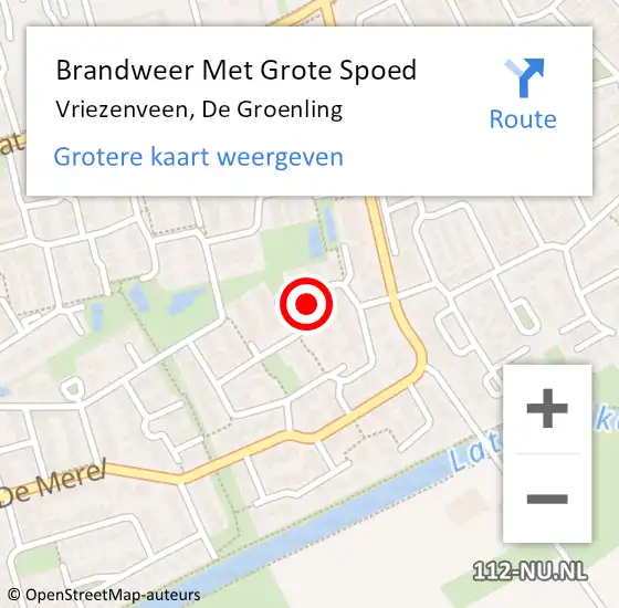 Locatie op kaart van de 112 melding: Brandweer Met Grote Spoed Naar Vriezenveen, De Groenling op 8 juli 2014 14:43