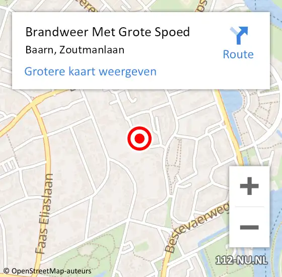 Locatie op kaart van de 112 melding: Brandweer Met Grote Spoed Naar Baarn, Zoutmanlaan op 17 februari 2022 12:25