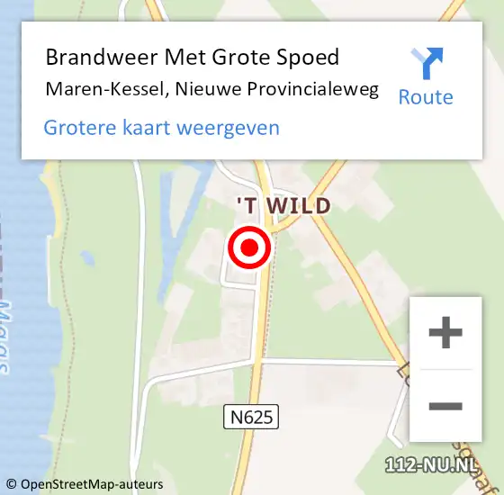 Locatie op kaart van de 112 melding: Brandweer Met Grote Spoed Naar Maren-Kessel, Nieuwe Provincialeweg op 17 februari 2022 12:35