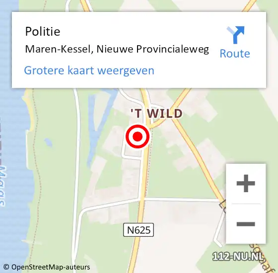 Locatie op kaart van de 112 melding: Politie Maren-Kessel, Nieuwe Provincialeweg op 17 februari 2022 12:35