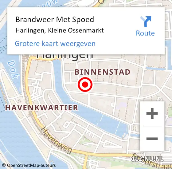 Locatie op kaart van de 112 melding: Brandweer Met Spoed Naar Harlingen, Kleine Ossenmarkt op 17 februari 2022 12:55